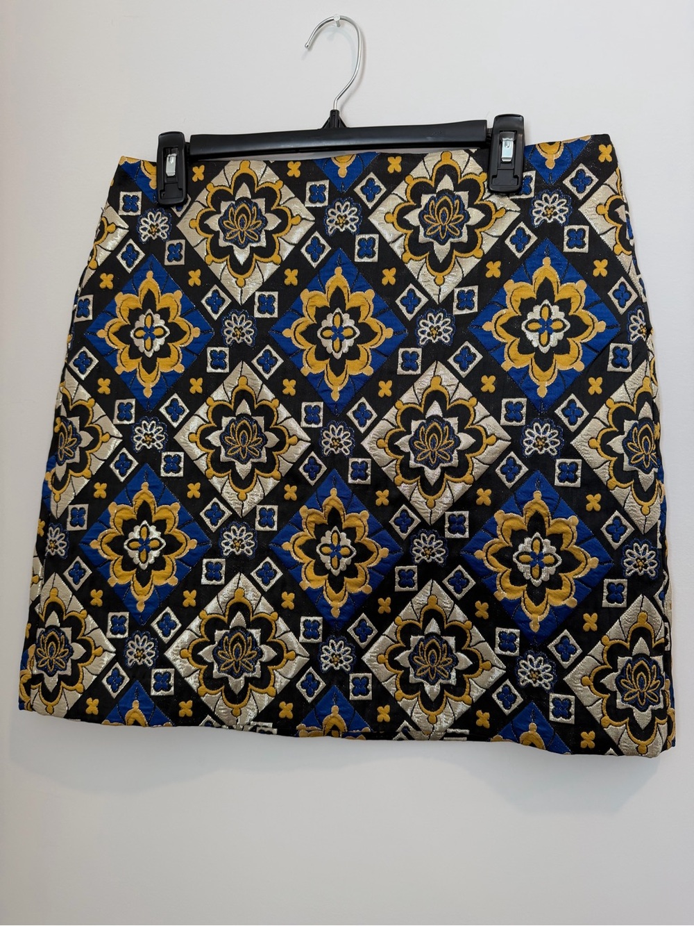 LOFT Blue, Gold & Black Mosaic Mini Skirt